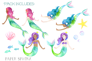 Sweet Mermaids Watercolor Pack