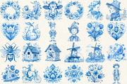 Dutch Folk Blue Clipart Set, an Illustration by DreamCafeArt (Thumbnail 2 of 6)