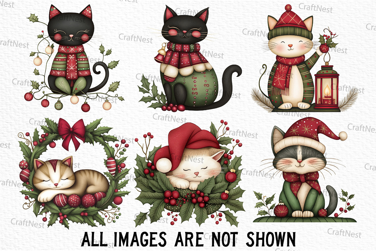 Quirky Christmas Cat Clipart, an Illustration by Craft Nest (Photo 4 of 6)