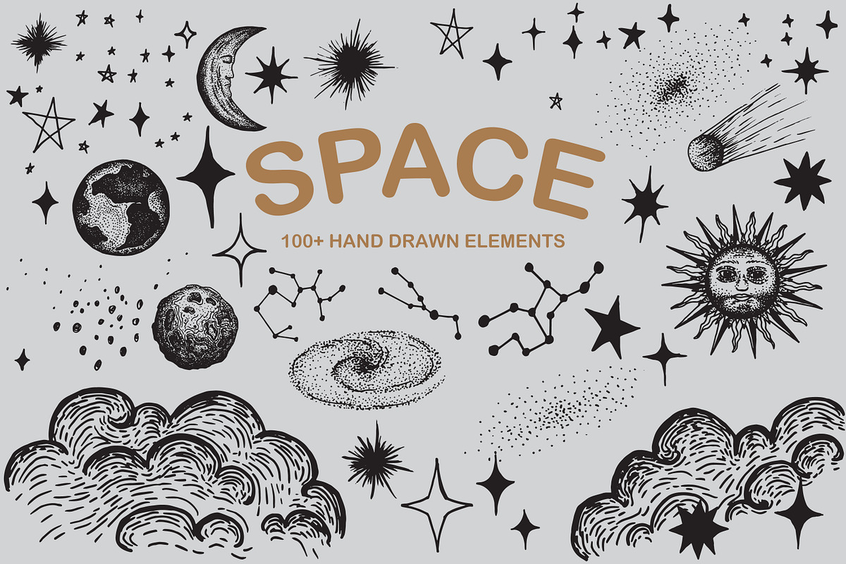 Hand drawn Space - Star Moon Sun, an Illustration by Artolabs (Photo 14 of 14)