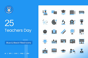 25 Teachers Day Blue & Black Icons, an Icon by IconBunny
