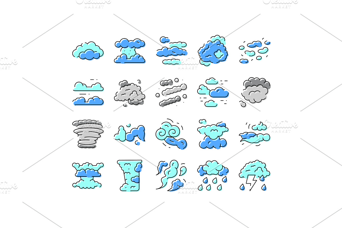 Weather forecast cloud types icons, an Object Illustration by pikepicture