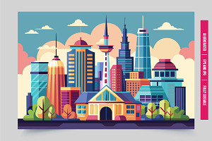 City skyscrapers blue sky, an Illustration by Tanuart