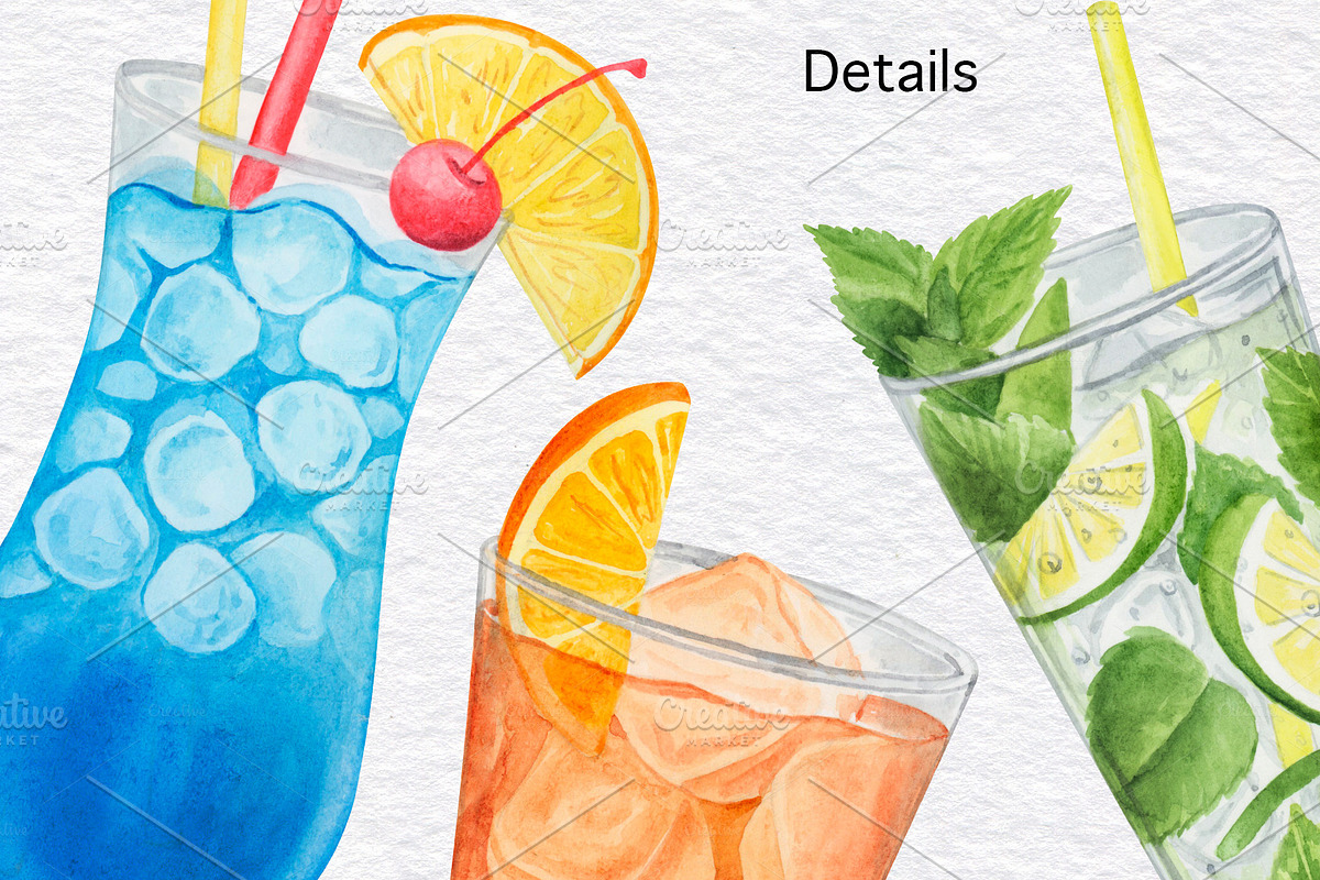 Watercolor Cocktails Clipart Set, a Food Illustration by KathrineWatercolor (Photo 4 of 5)