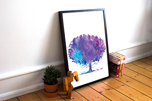 Set of watercolor fairy trees.