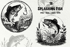 Splashing Fish Fishing Graphics, an Animal Illustration by DENIDigitalArtSudio