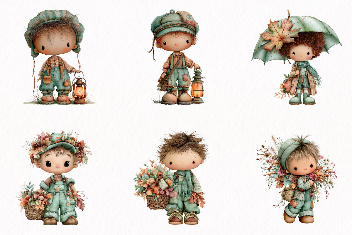 Whimsical Fall Little Boy Clipart, a Seasonal Illustration by fashionaddict (Photo 3 of 7)