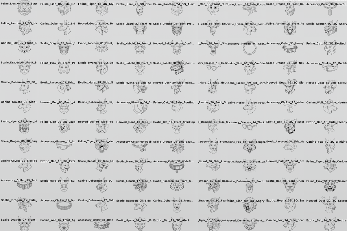 215 Furry Male Head Procreate Stamps, a Brush Add-On by Selentaori Studio (Photo 2 of 13)