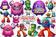 Cute Halloween Retro Monsters PNG, an Illustration by RobertsArt (Thumbnail 1 of 7)