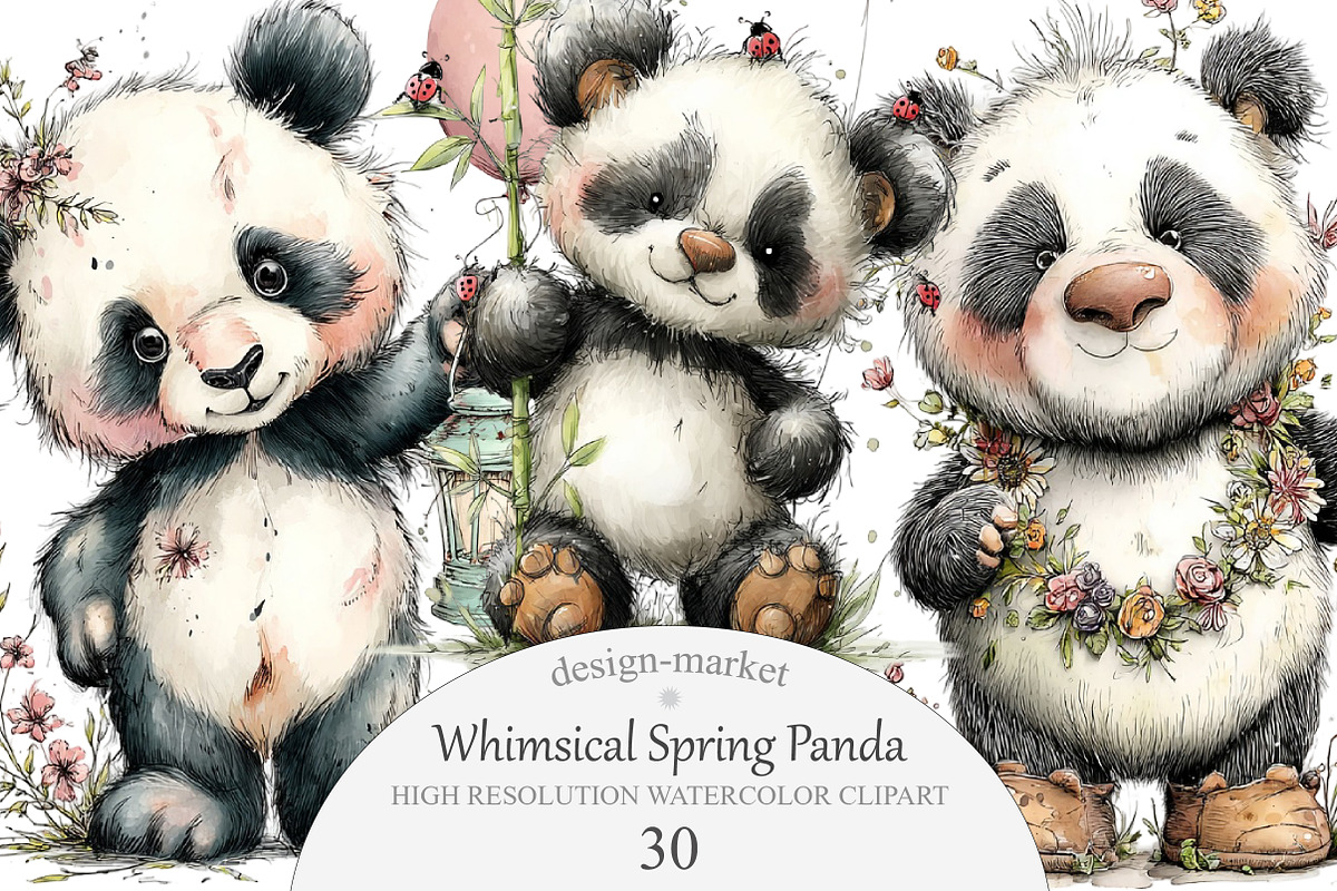Whimsical Spring Panda Clipart, an Illustration by Design Market (Photo 1 of 5)