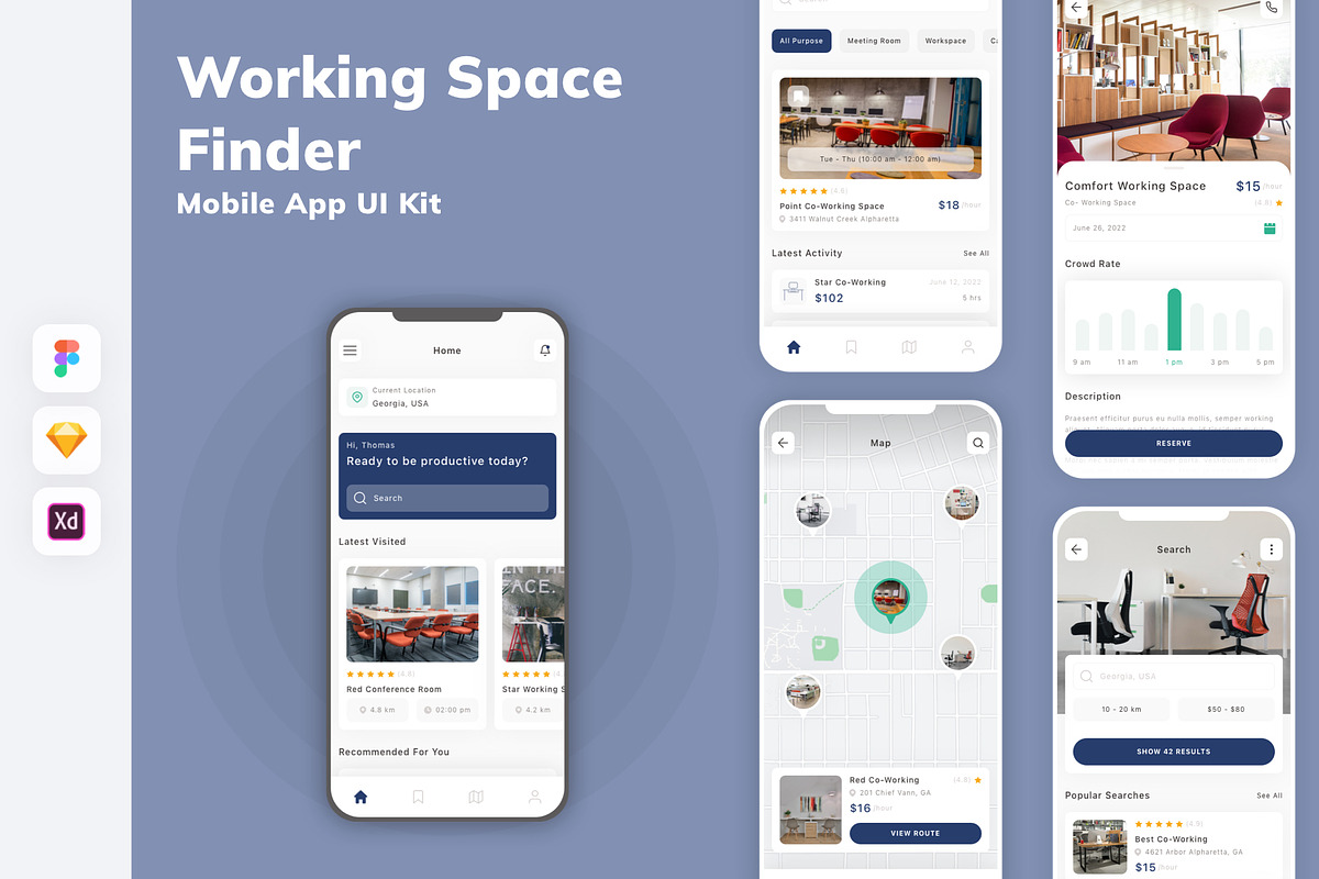 Working Space Finder App UI Kit, an UI Kit Template by uicube