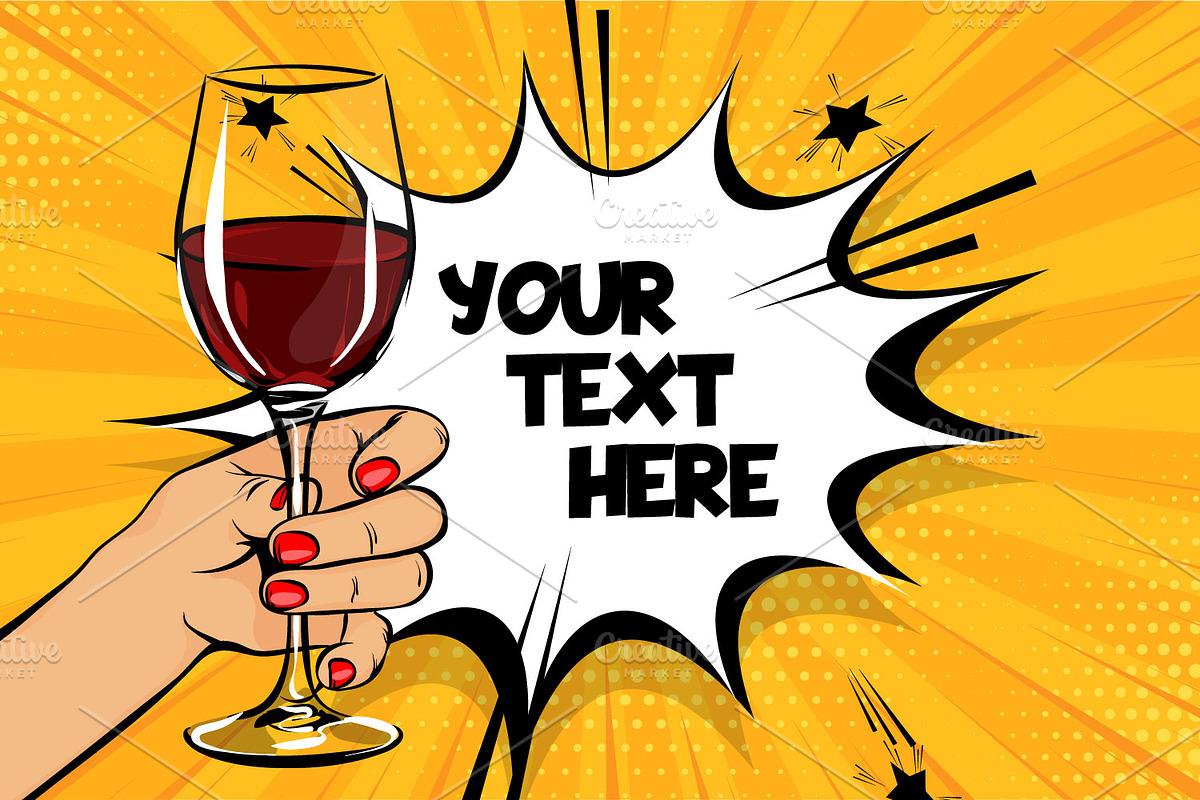 Woman holding glass of wine POP ART, a Food Illustration by Kapitosh (Photo 2 of 8)