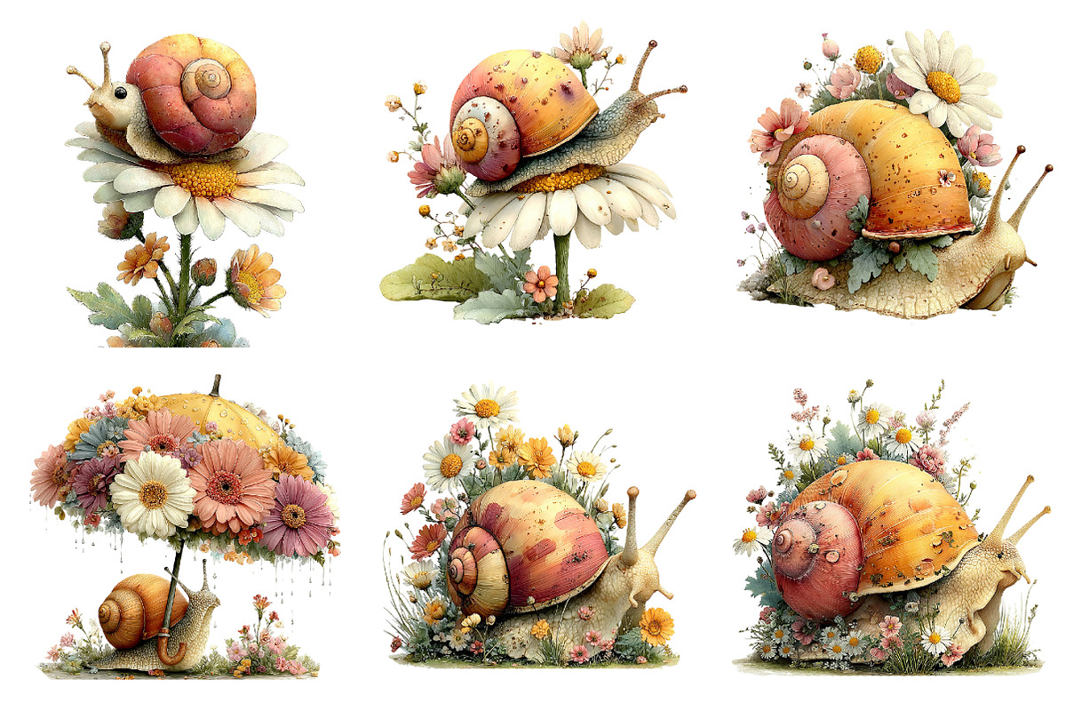 Whimsical Daisy Snail Clipart, a Seasonal Illustration by Designworld (Photo 4 of 10)