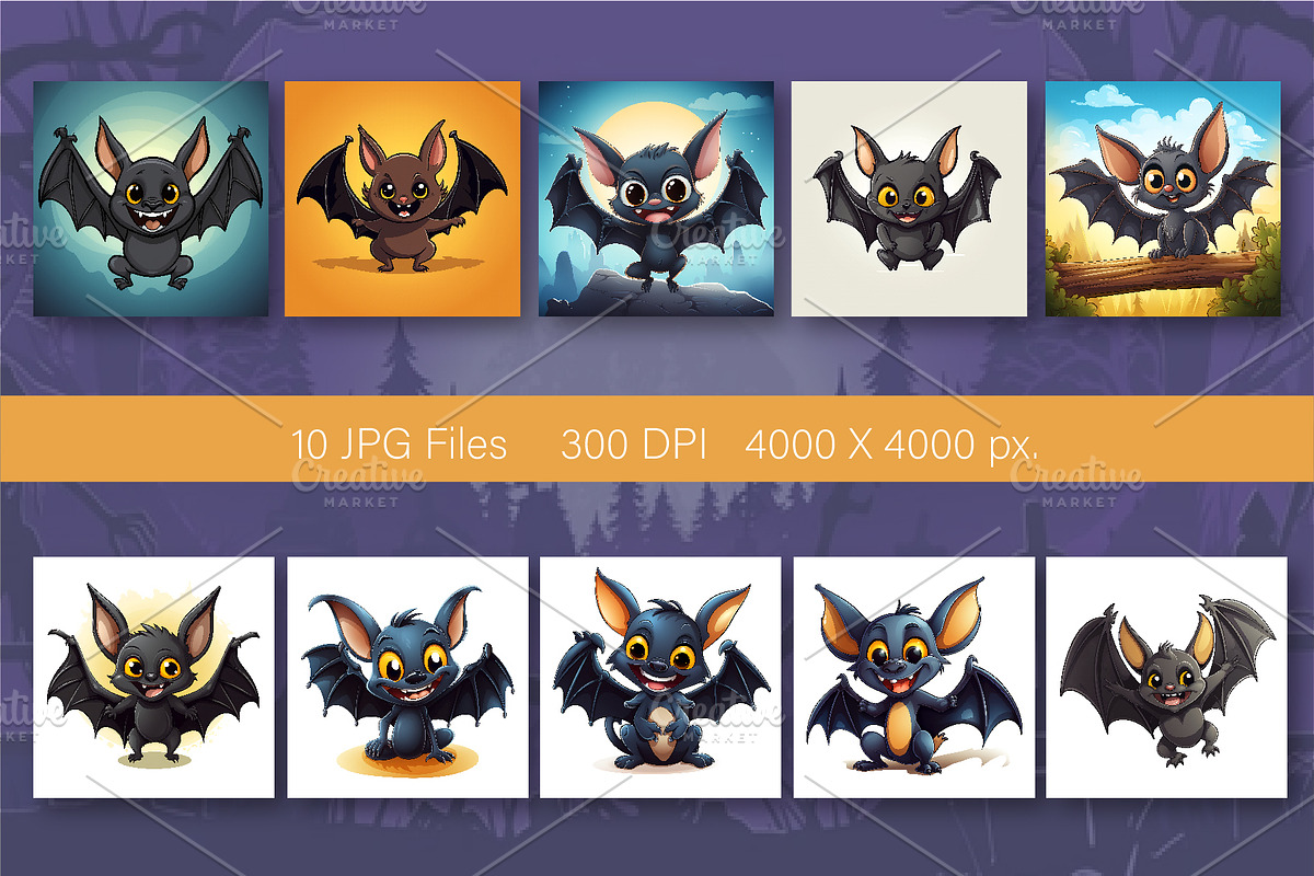 Cute Halloween bats. TShirt Sticker., an Animal Illustration by KENO Mascots (Photo 3 of 9)