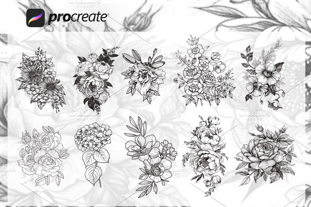 Flowers Stamps Brushes Procreate, a Brush Add-On by Procreate Market (Photo 4 of 4)