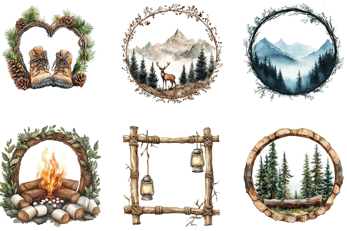 Adventure Camping Frame  PNG Bundle, an Illustration by Designworld (Photo 3 of 5)