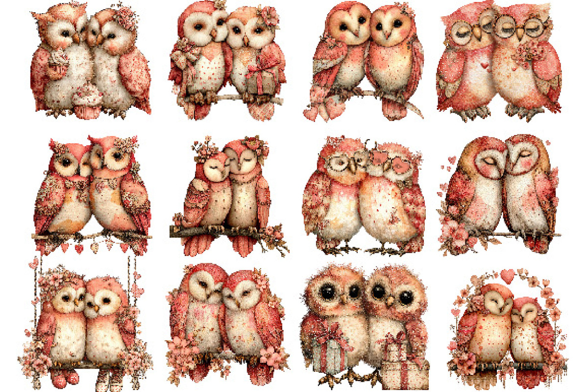 Valentine Owl Couple Clipart, an Illustration by Designking (Photo 3 of 5)