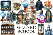 Watercolor Wizard School Clipart, an Illustration by OK Design (Thumbnail 1 of 5)