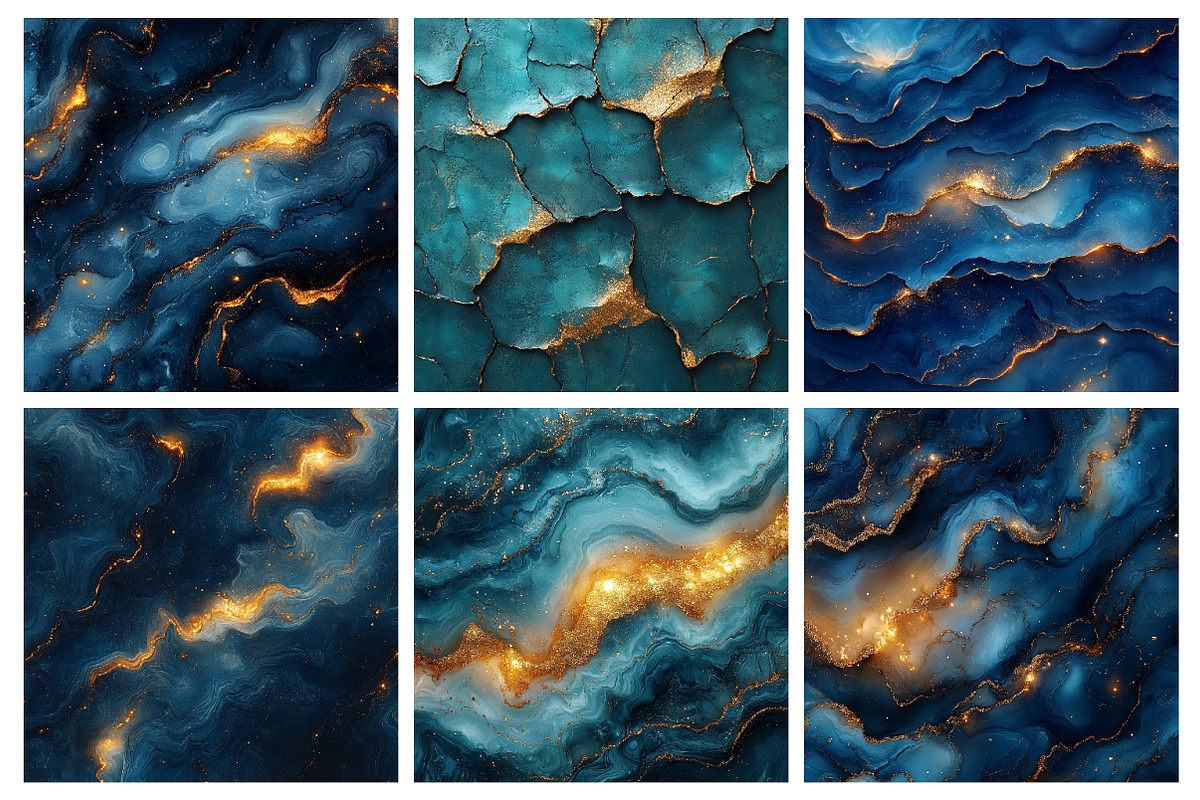 Teal and Gold Glitter Ink Textures, an Illustration by RobertsArt (Photo 3 of 6)