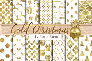 Gold and White Christmas backgrounds, a Pattern Graphic by Paper Farms