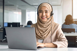 Smiling Customer Support Agent At Laptop, a Business Photo by Davizro's Market
