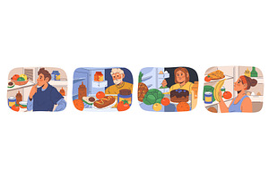 Set of people take food from fridge, a Food Illustration by Elegant Solution