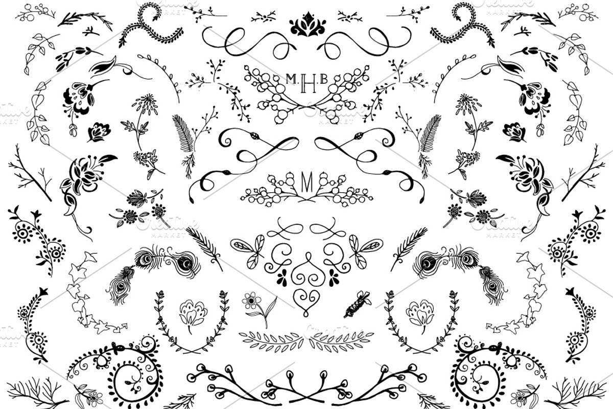 Hand Drawn Wreaths Flowers Vectors, an Illustration by becky nimoy (Photo 1 of 5)