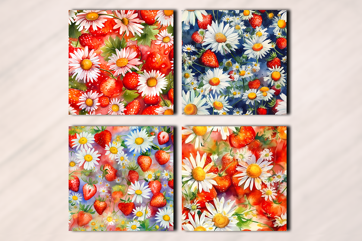 Watercolor Floral Strawberries, a Pattern Graphic by Leakedink (Photo 2 of 3)