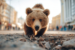 Bear walking on a city street, an Animal Photo by AlyaAnd