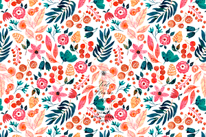 Teal Flowers Watercolor Pattern