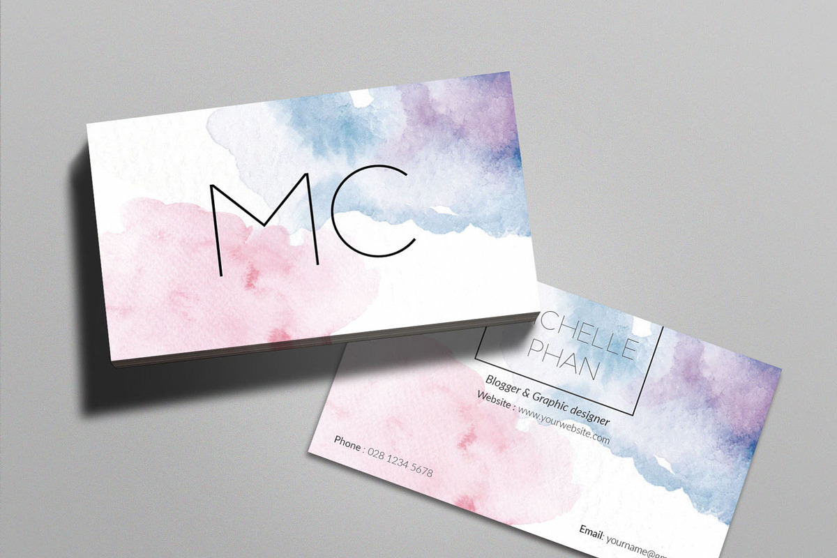 Creative watercolor business card, a Business Card Template by Chic templates (Photo 2 of 3)