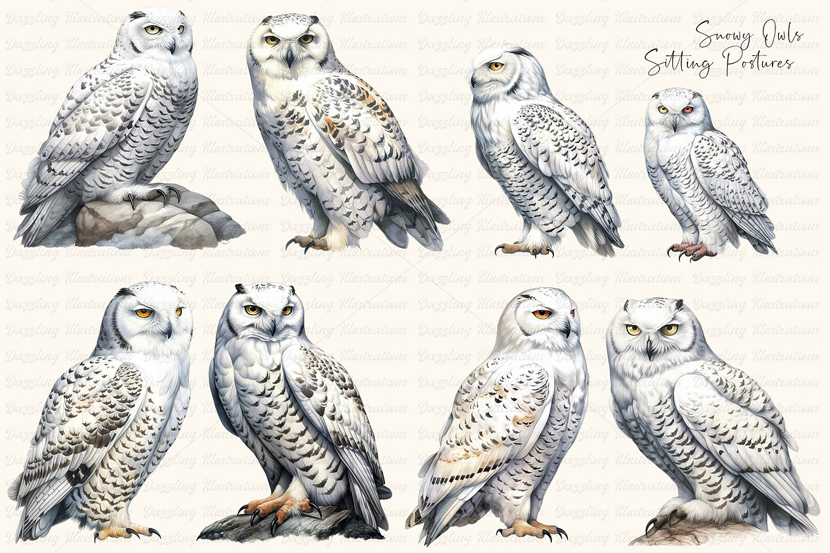 Watercolor Snowy Owls and Landscapes, an Animal Illustration by Dazzling Art Boutique (Photo 2 of 11)