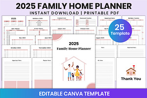 2025 Family Home Planner For Canva, a Stationery Template by Shumaya