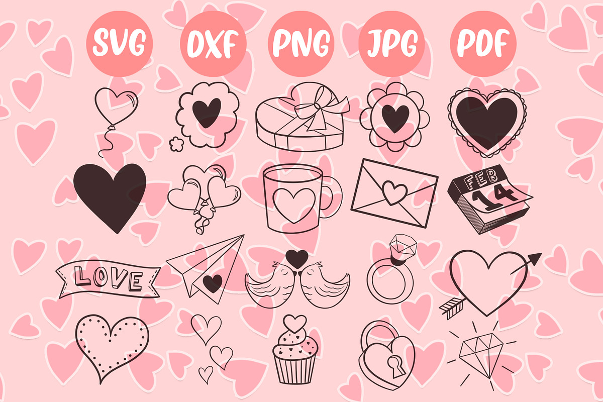 Valentine Doodles SVG files, an Illustration by Brushed Rose (Photo 2 of 3)