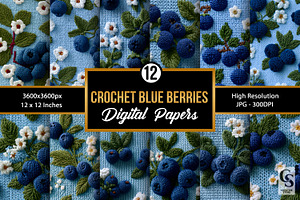 Crochet Floral Blue Berries Papers, a Pattern Graphic by Creative Store