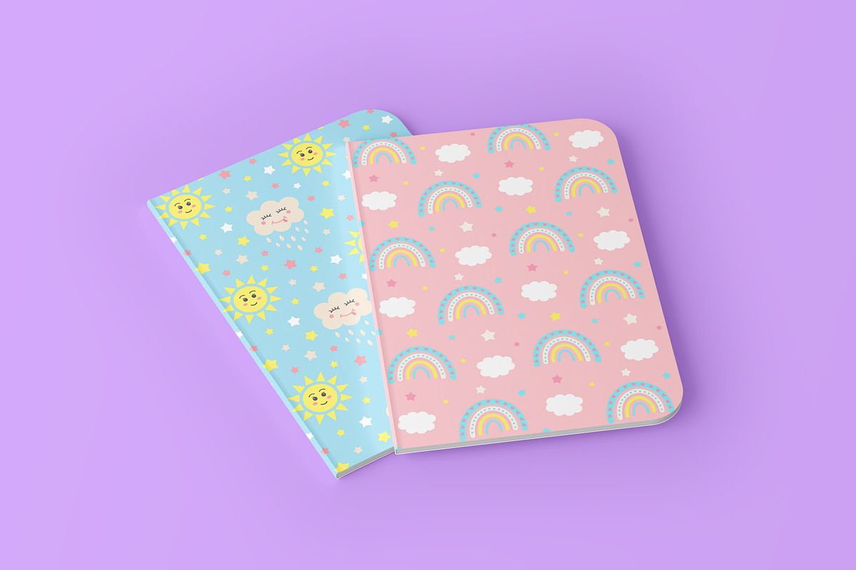 Kawaii sun, cloud, rainbow patterns, a Pattern Graphic by JulyGart (Photo 3 of 5)