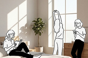 Bedroom & illustrated young women, a Person Photo by Virgo Studio