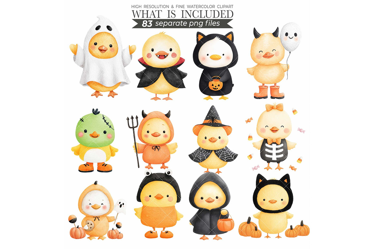 Halloween Duckling Watercolr Clipart, an Animal Illustration by CharmClipart (Photo 3 of 9)