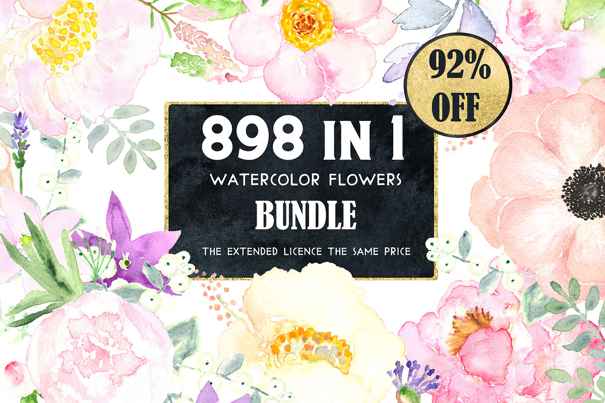 92% OFF Watercolor flowers BUNDLE, a Work Illustration by LABFcreations (Photo 1 of 8)
