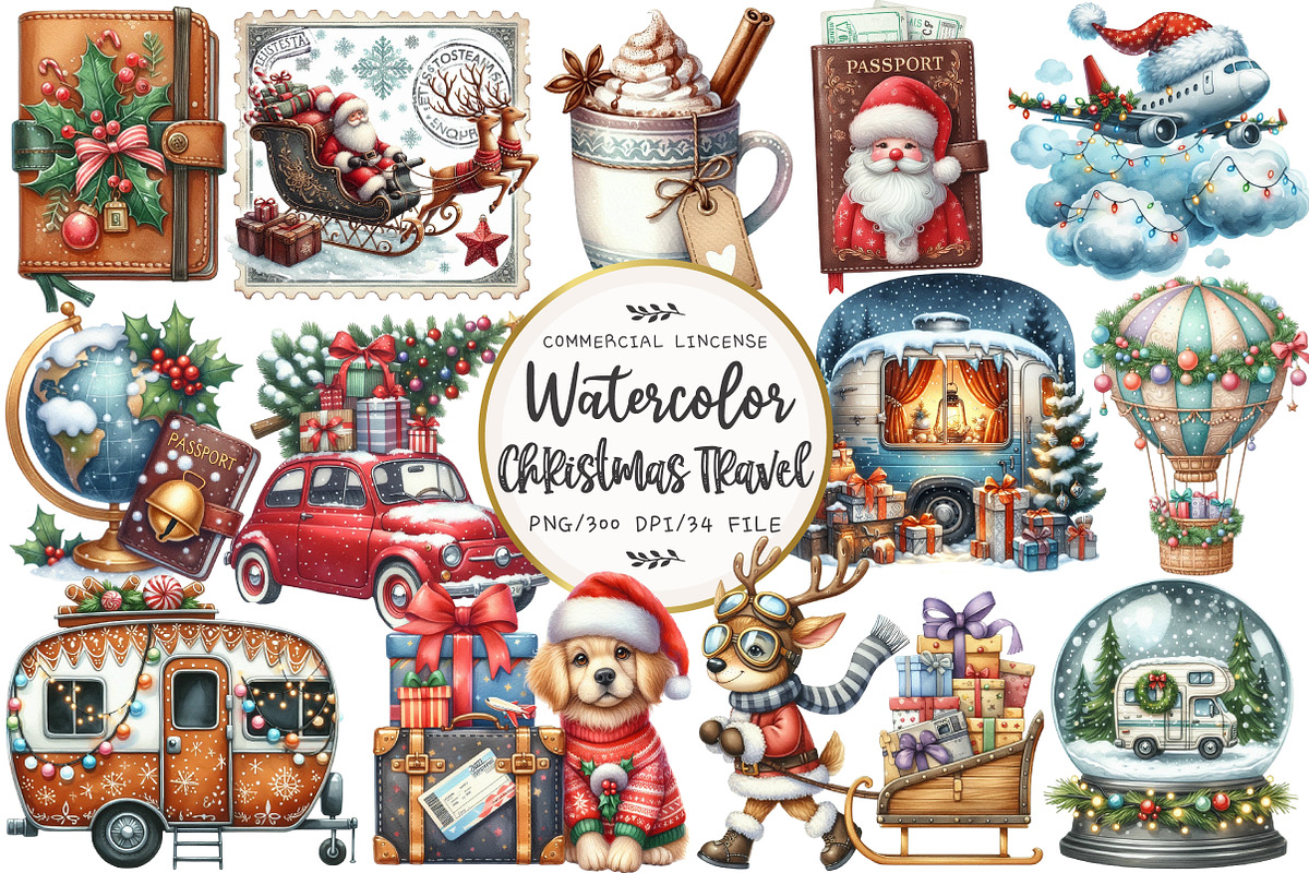 Christmas Travel Clipart, an Illustration by OK Design (Photo 1 of 5)