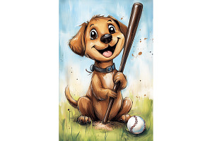 Baseball Labrador Puppy Wall Art, an Animal Illustration by Art Paradise Studios