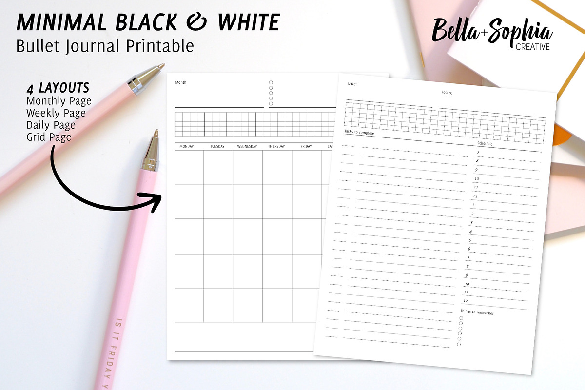 Minimal Bullet Journal Printable, a Stationery Template by Bella+Sophia Creative (Photo 1 of 5)