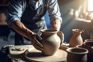 Craftsman Shaping Clay Vase on Pottery Wheel, an Arts & Entertainment Photo by Davizro's Market