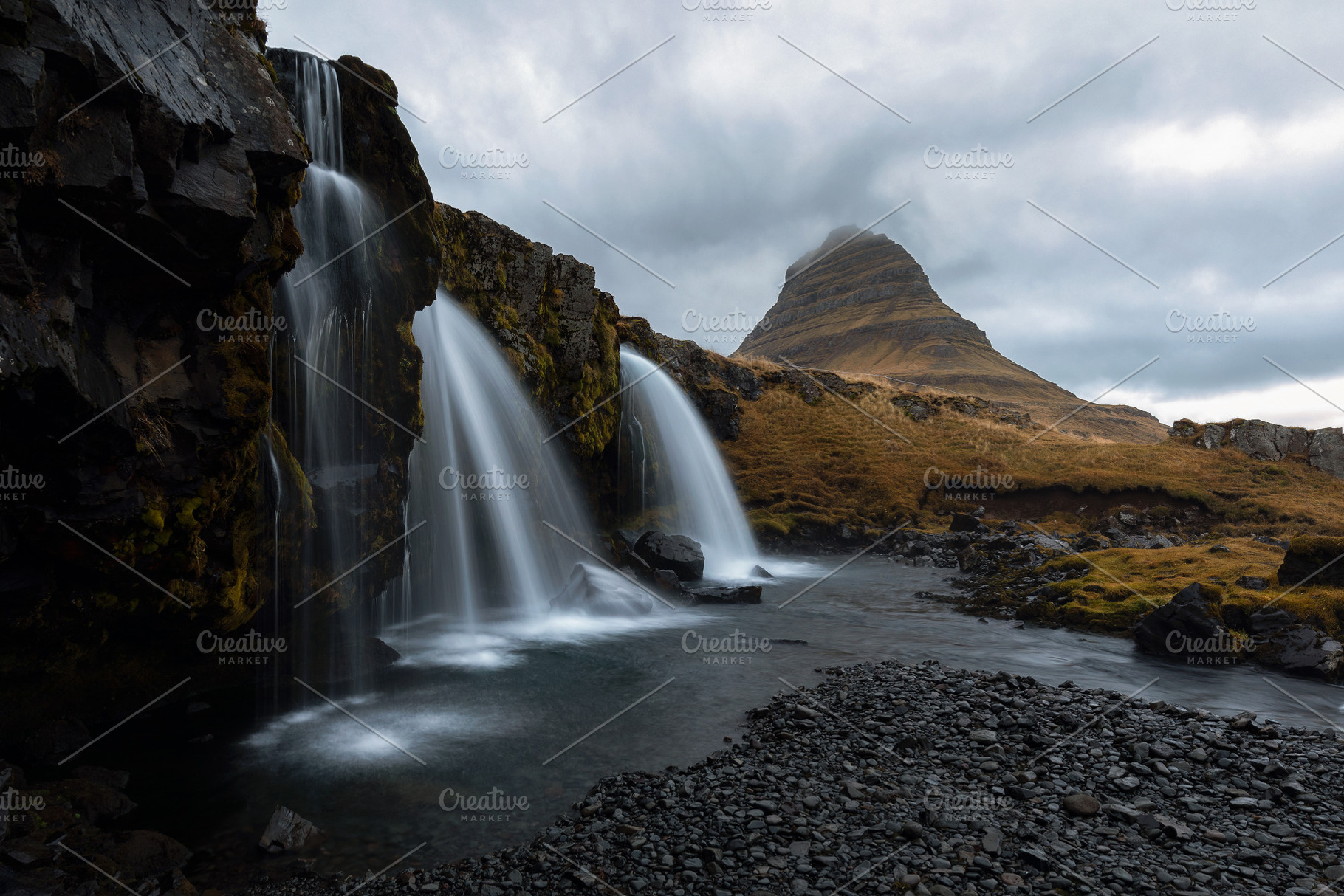 Kirkjufellfoss waterfalls containing kirkjufellfoss, kirkjufelliceland, and, a Nature Photo by PhotoNature