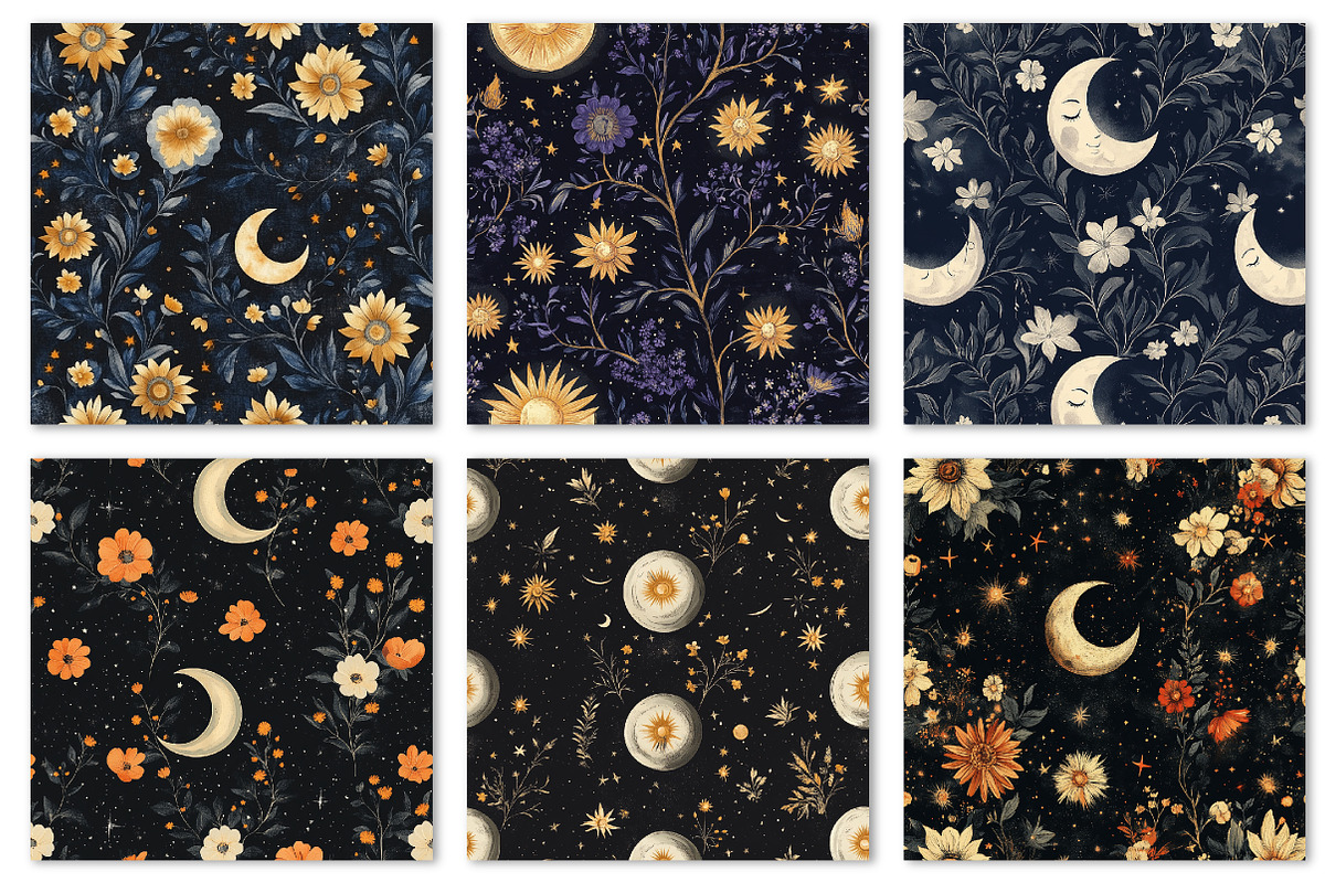 Celestial Floral Seamless Patterns, an Illustration by Dream Creation (Photo 3 of 5)