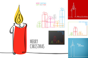 6 Xmas Cards - Continuous Drawings