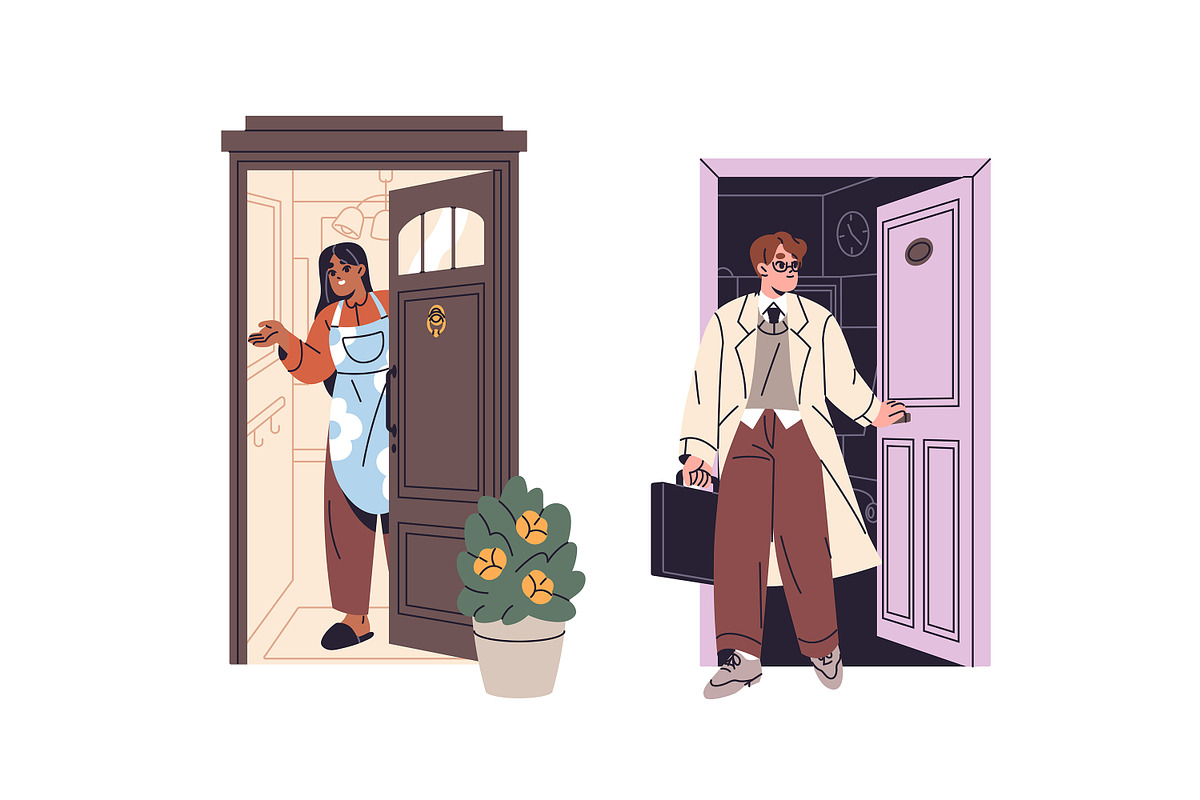 People enter and exit from doors set, a Person Illustration by PaperTrident (Photo 4 of 8)
