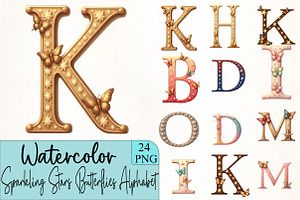 Sparkling Stars Butterflies Alphabet, an Illustration by CrexoraLab