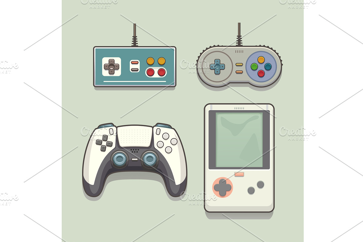 retro and modern game controllers in, a Technology Illustration by IfH