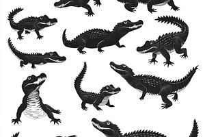 Black Alligator Silhouettes Various, an Animal Photo by Pixeness Studio